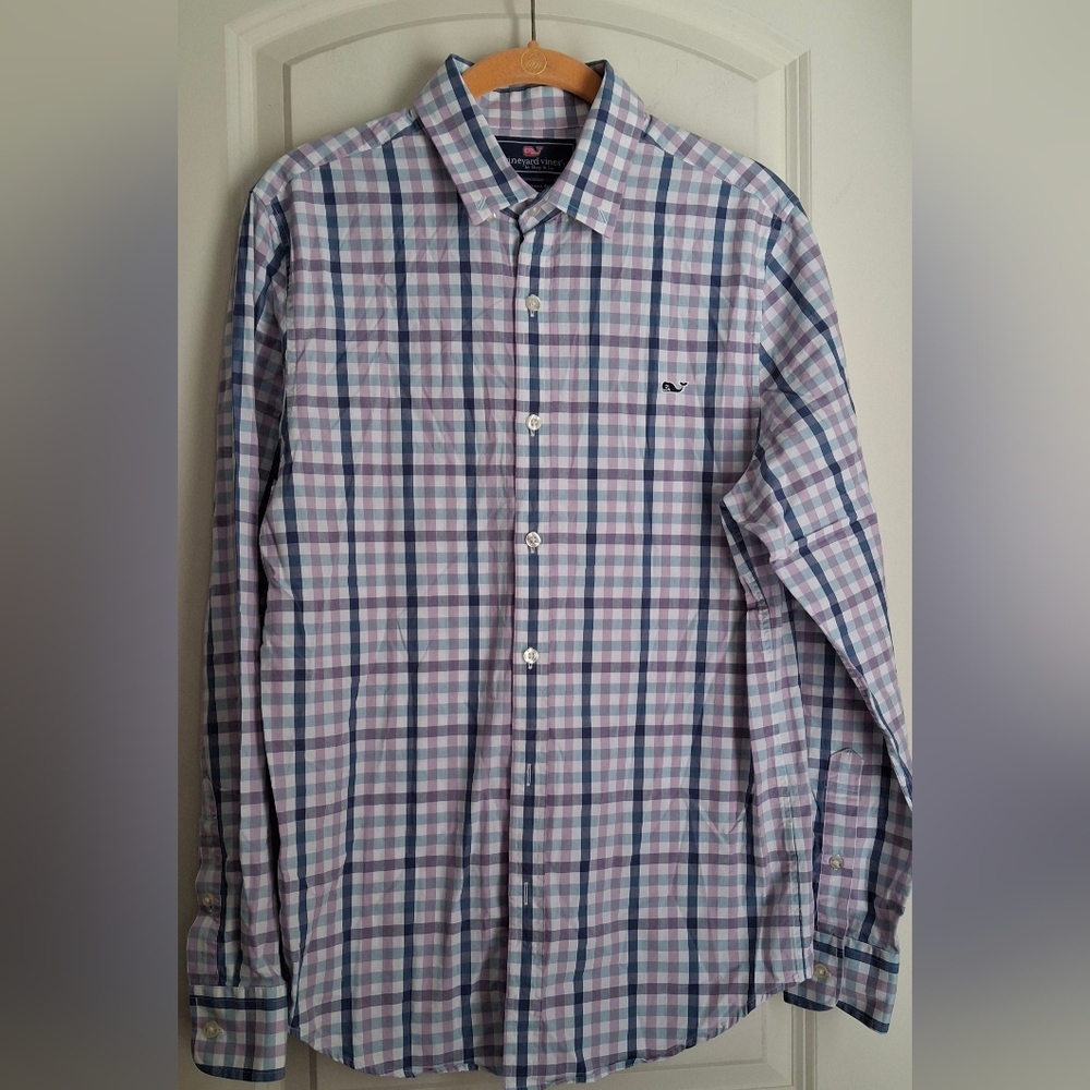 Vineyard Vines Performance Slim Fit Tucker Shirt Small Mens Pink‎ Check Easter